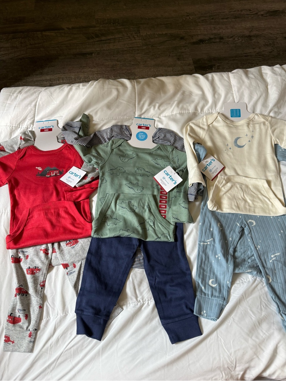 Carter's Red, Green & Cream Pajama Trios with Navy and Light Blue Pants